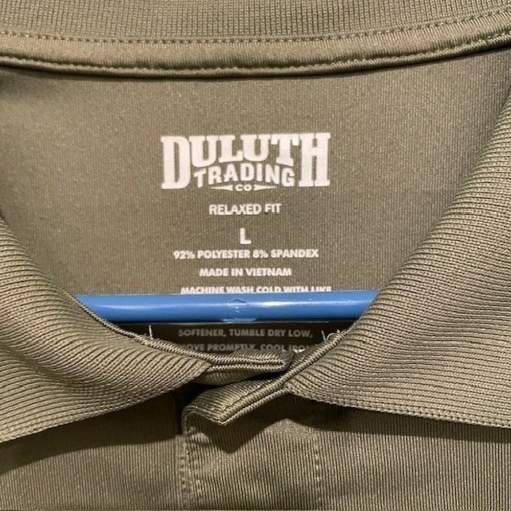 Duluth Trading Co Mens Relaxed Fit Polo Shirt Olive Green Pocket Stretch Large